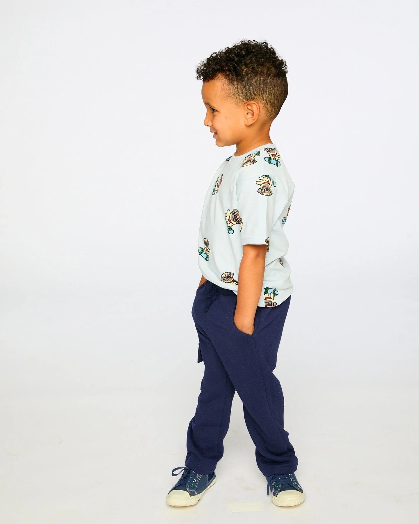 Organic Cotton Jersey T-Shirt Blue Pug Print - Image 2