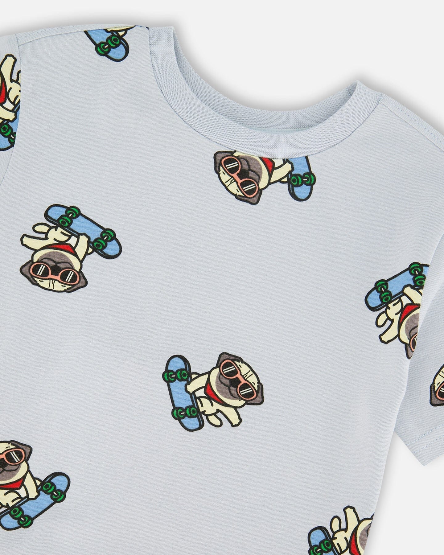 Organic Cotton Jersey T-Shirt Blue Pug Print - Image 4
