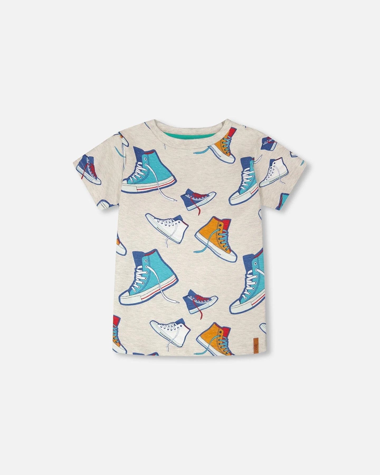 Organic Cotton Jersey T-Shirt Grey Mix Printed Shoes