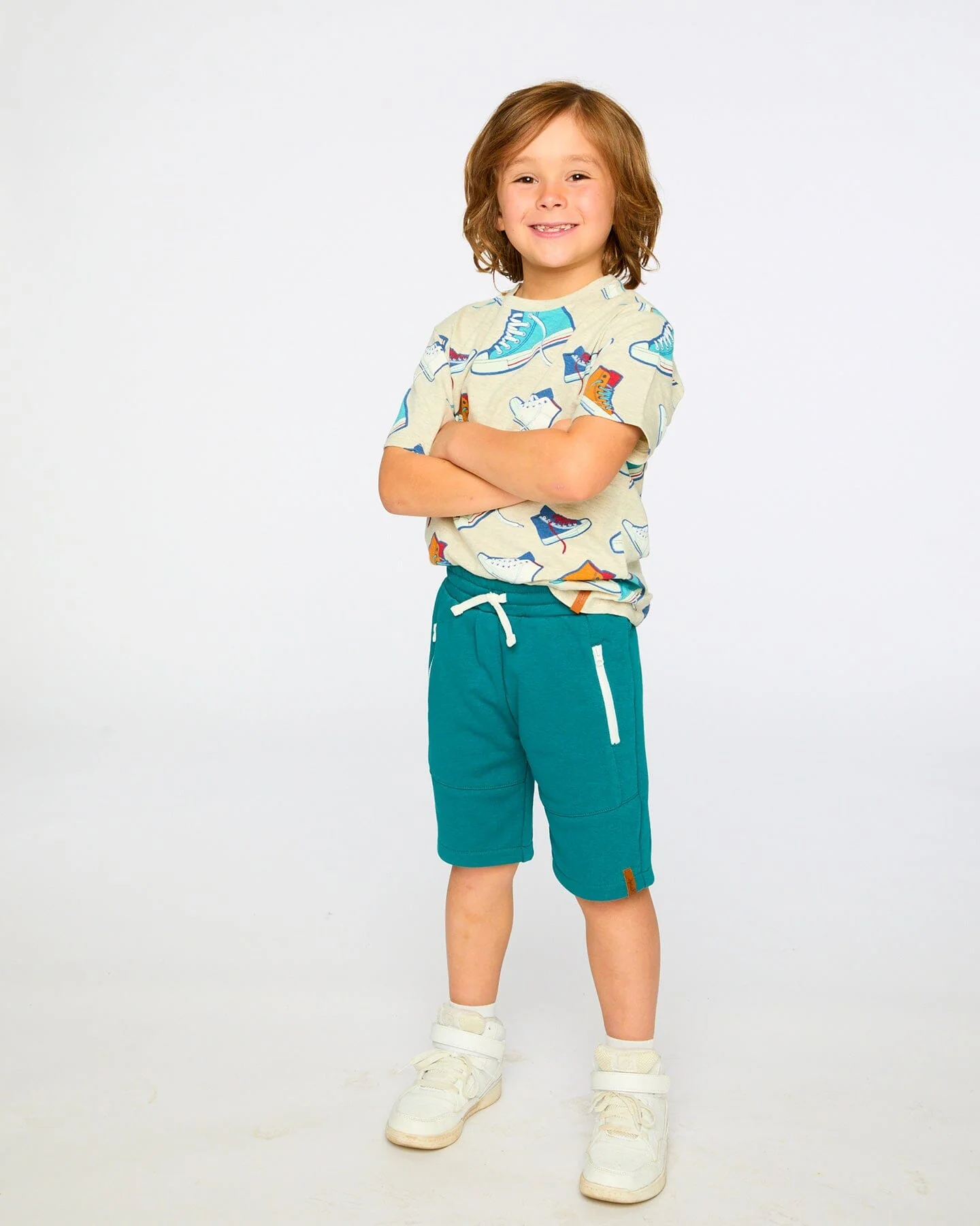 Organic Cotton Jersey T-Shirt Grey Mix Printed Shoes - Image 4
