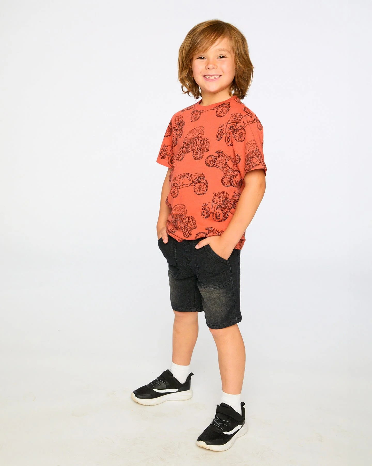 Organic Cotton Jersey T-Shirt Orange Printed Trucks - Image 2