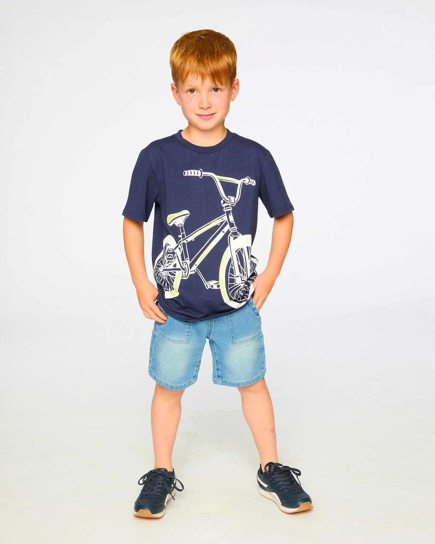 Organic Cotton Jersey T-Shirt With Bike Print Dark Blue - Image 3