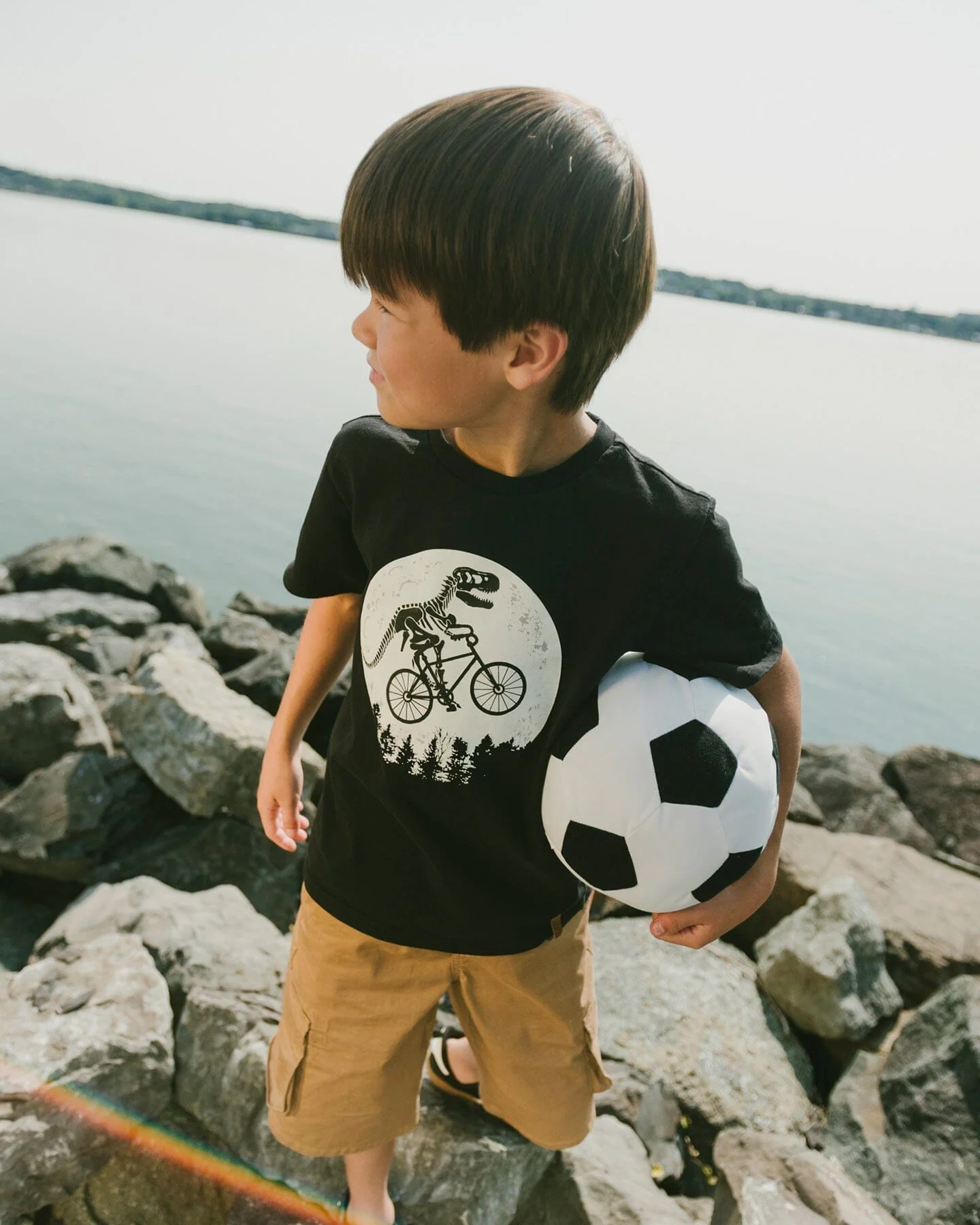 Glow In The Dark Organic Cotton Jersey T-Shirt With Dino On Bike Print Black - Image 2