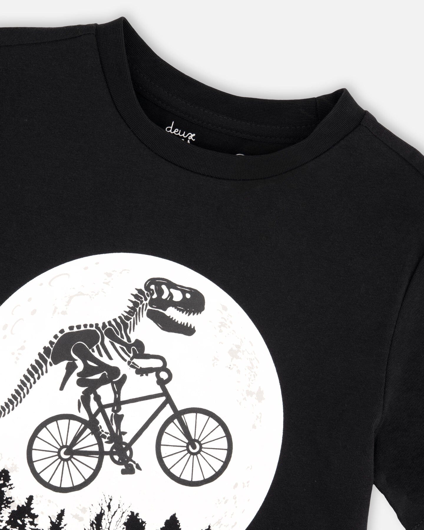 Glow In The Dark Organic Cotton Jersey T-Shirt With Dino On Bike Print Black - Image 5