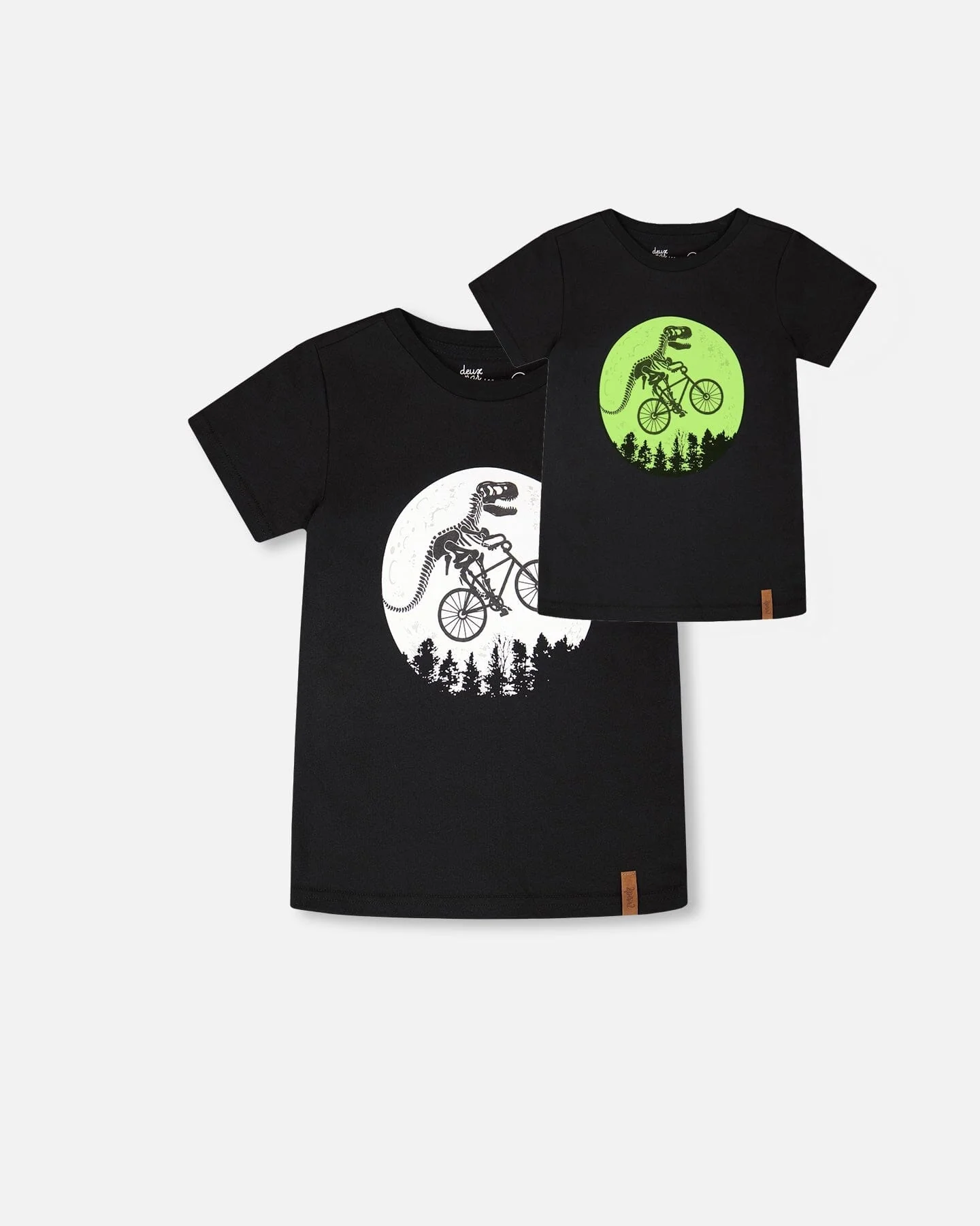 Glow In The Dark Organic Cotton Jersey T-Shirt With Dino On Bike Print Black - Image 6
