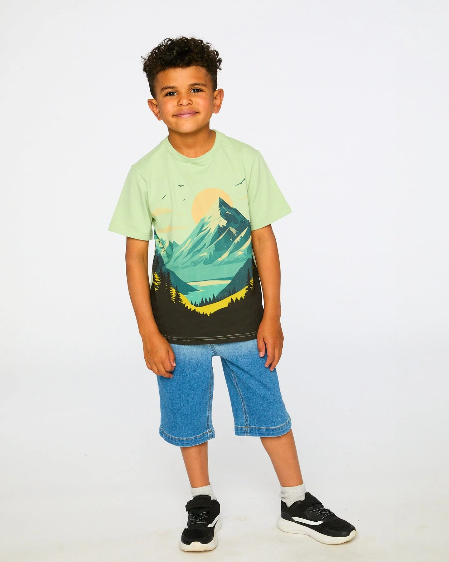 Organic Cotton Jersey T-Shirt With Mountain Print Sage - Image 3