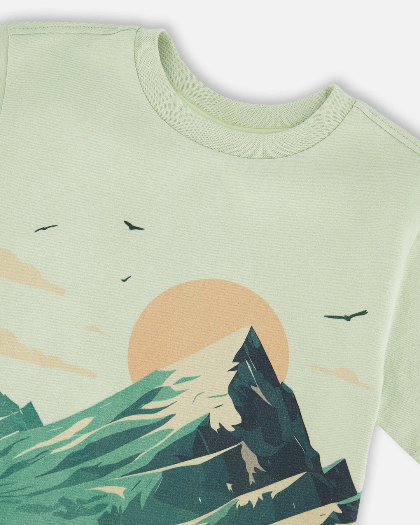 Organic Cotton Jersey T-Shirt With Mountain Print Sage - Image 5