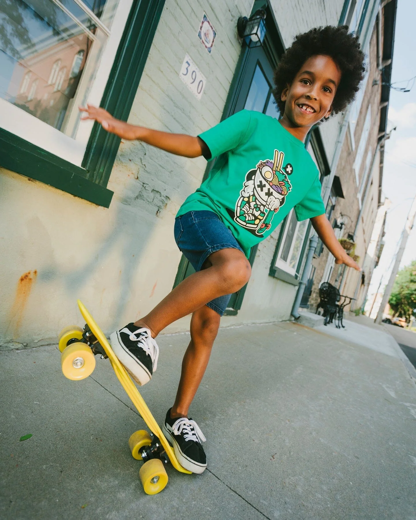 Organic Cotton Jersey T-Shirt With Print Green - Image 3
