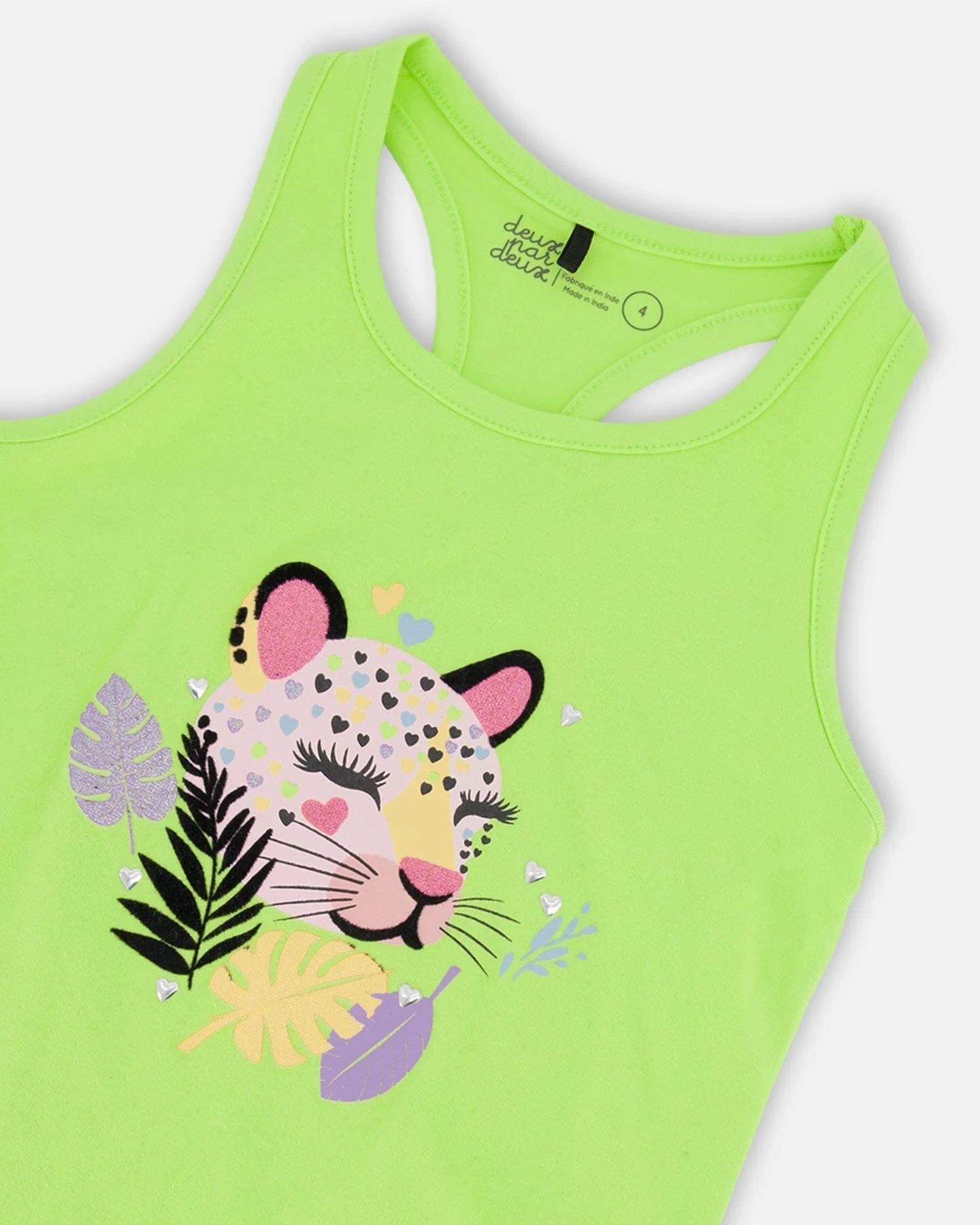 Organic Cotton Jersey Tank Top Lime Green With Screen Print - Image 4