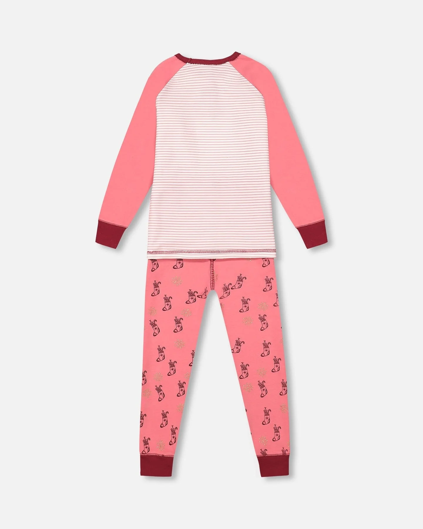 Organic Cotton Long Sleeve Two Piece Printed Christmas Stocking Pajama Set Pink - Image 3