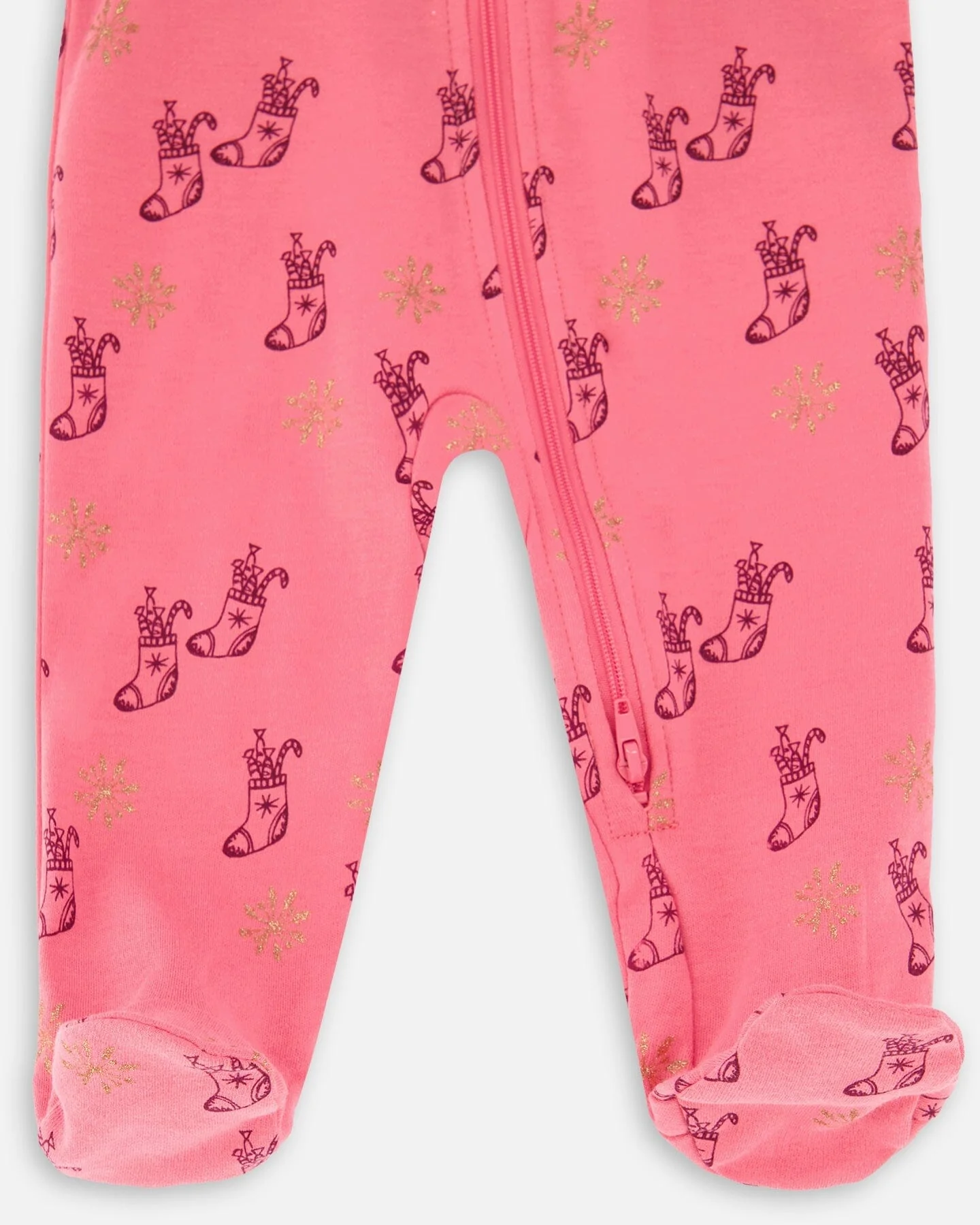 Organic Cotton One Piece Pajama Pink Christmas Stocking Print - Image 3