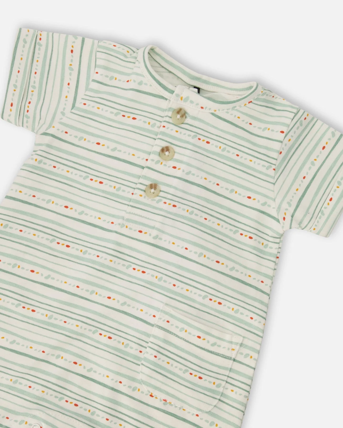 Organic Cotton Romper White Printed Mint Green Lines - Image 3