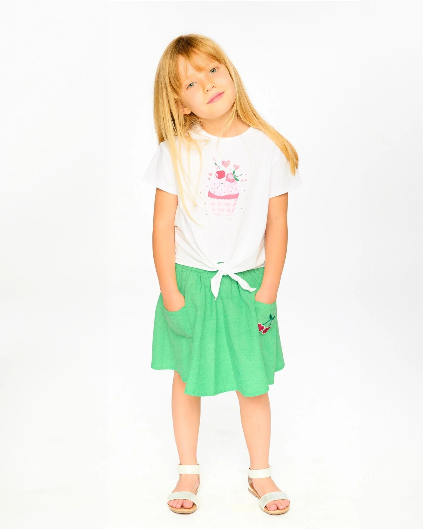 Organic Cotton Skort With Embroidery Green - Image 2