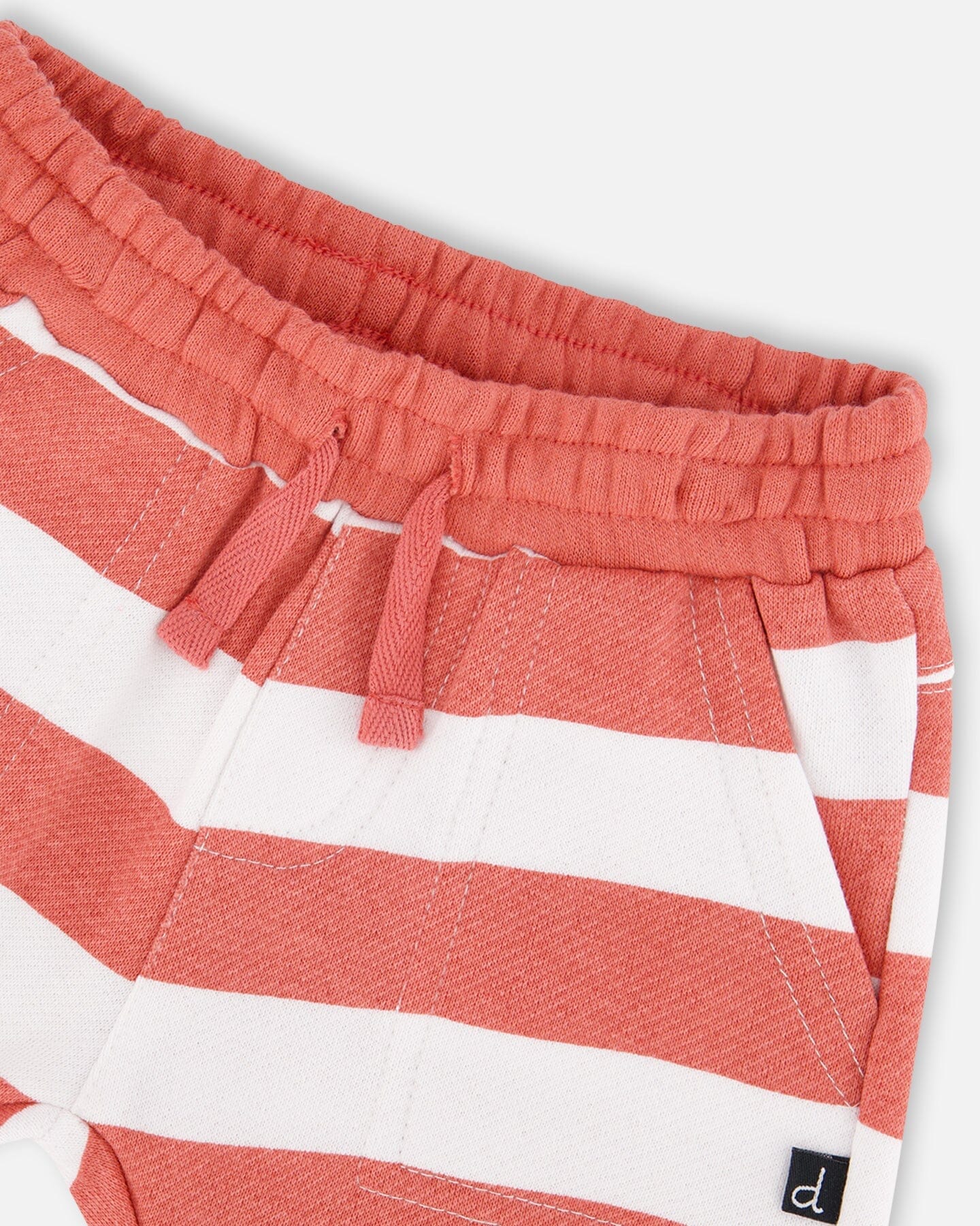 Organic Cotton T-Shirt And Short Set Blue And Brick Stripes - Image 3