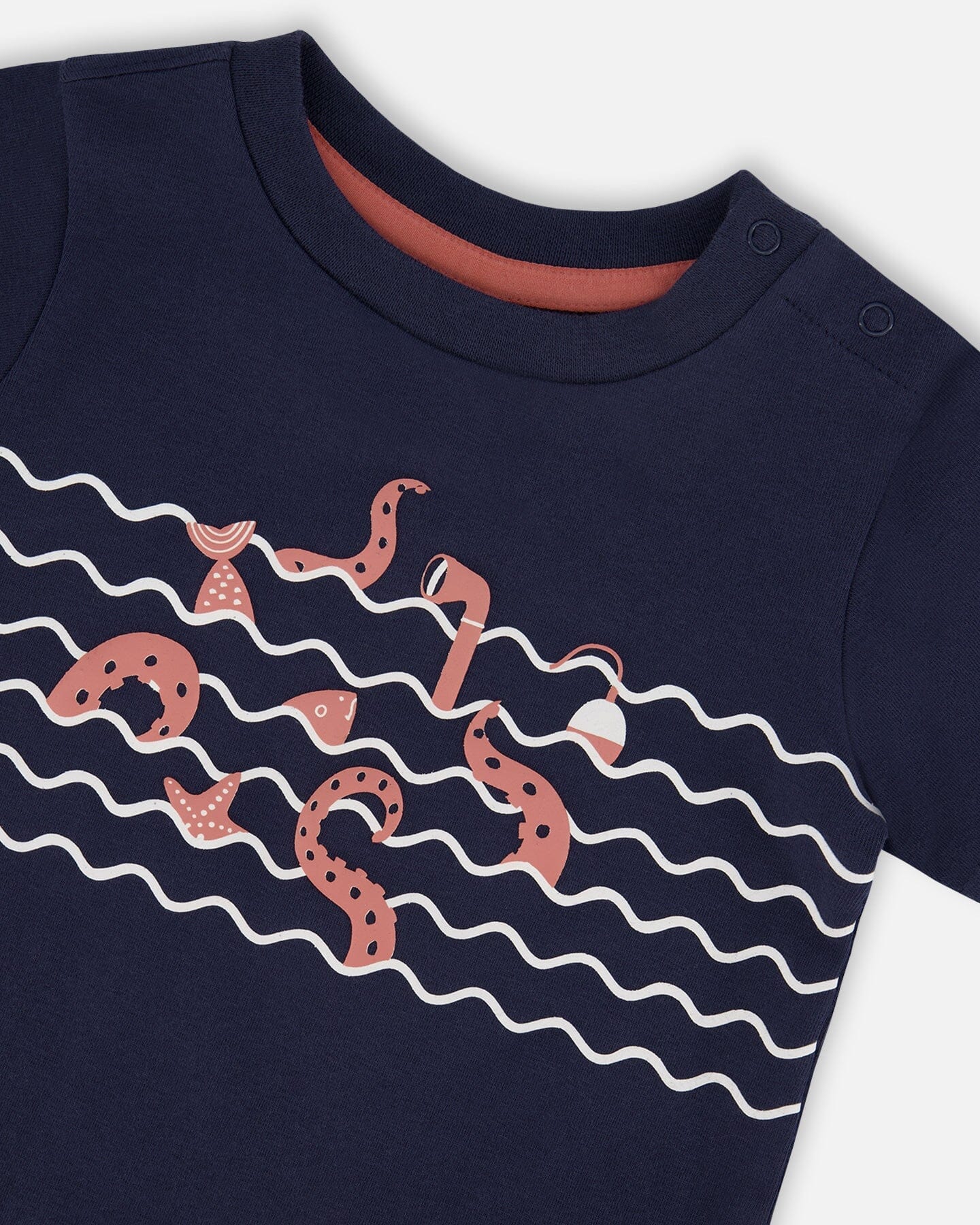 Organic Cotton T-Shirt And Short Set Blue And Brick Stripes - Image 4