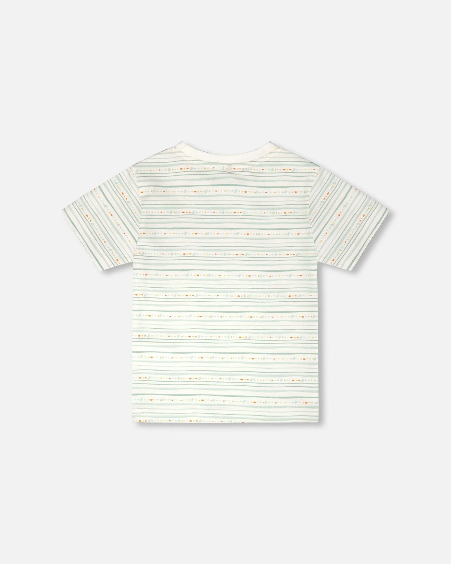 Organic Cotton T-Shirt White Printed Mint Green Lines - Image 3