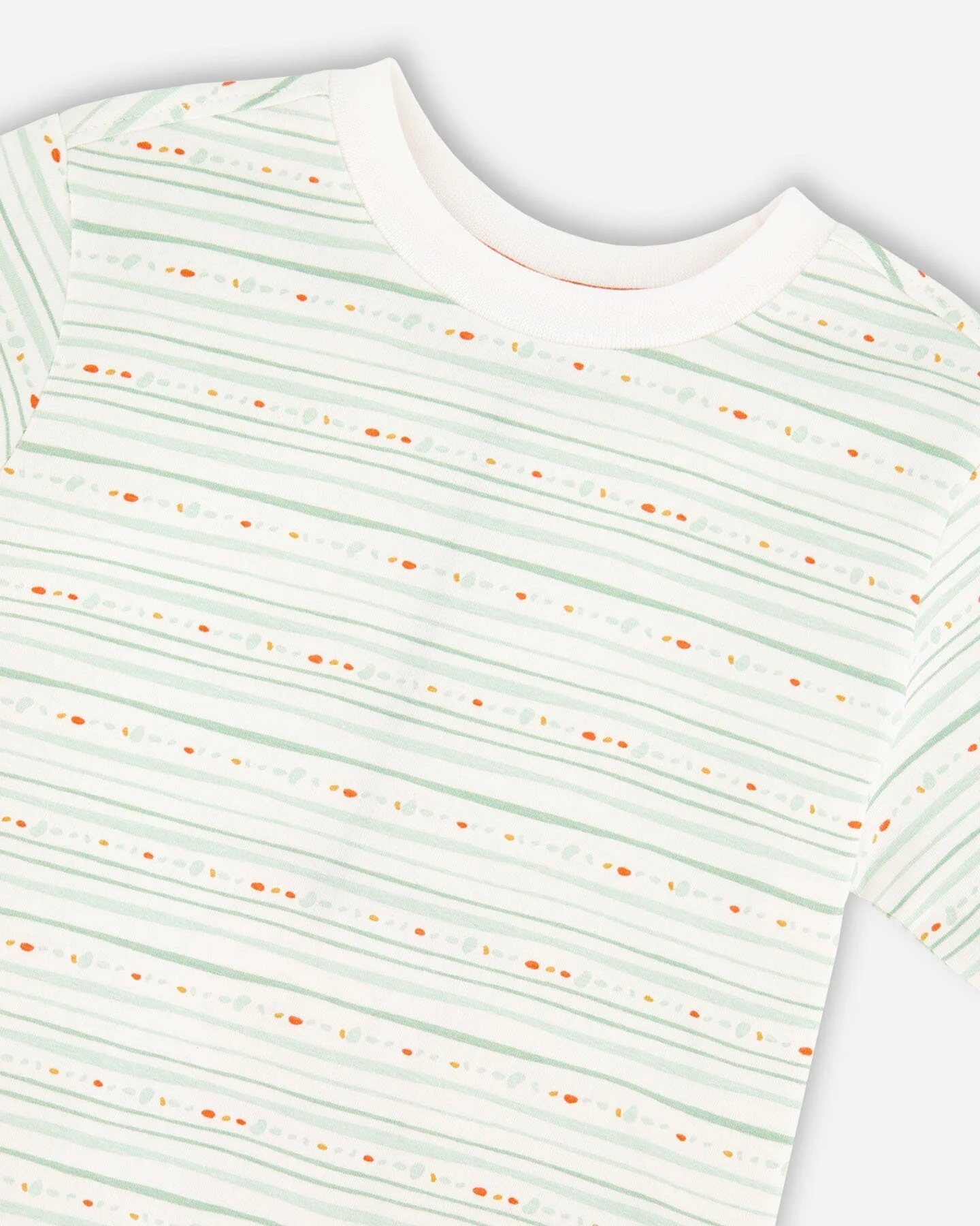 Organic Cotton T-Shirt White Printed Mint Green Lines - Image 4