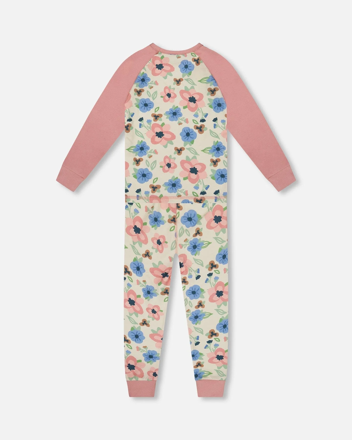 Organic Cotton Two-Piece Pajamas Off-White Flower Print - Image 3