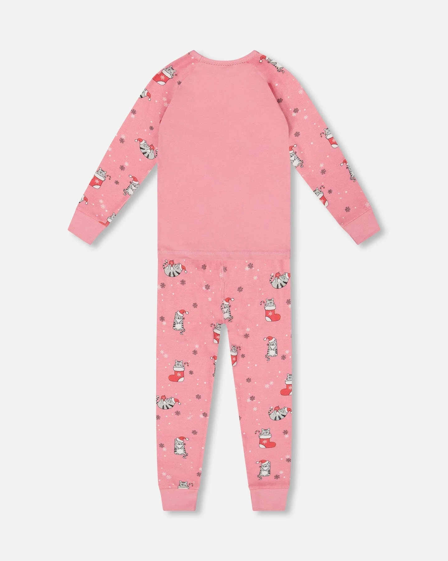 Organic Cotton Two-Piece Pajamas Pink Cat Print - Image 3