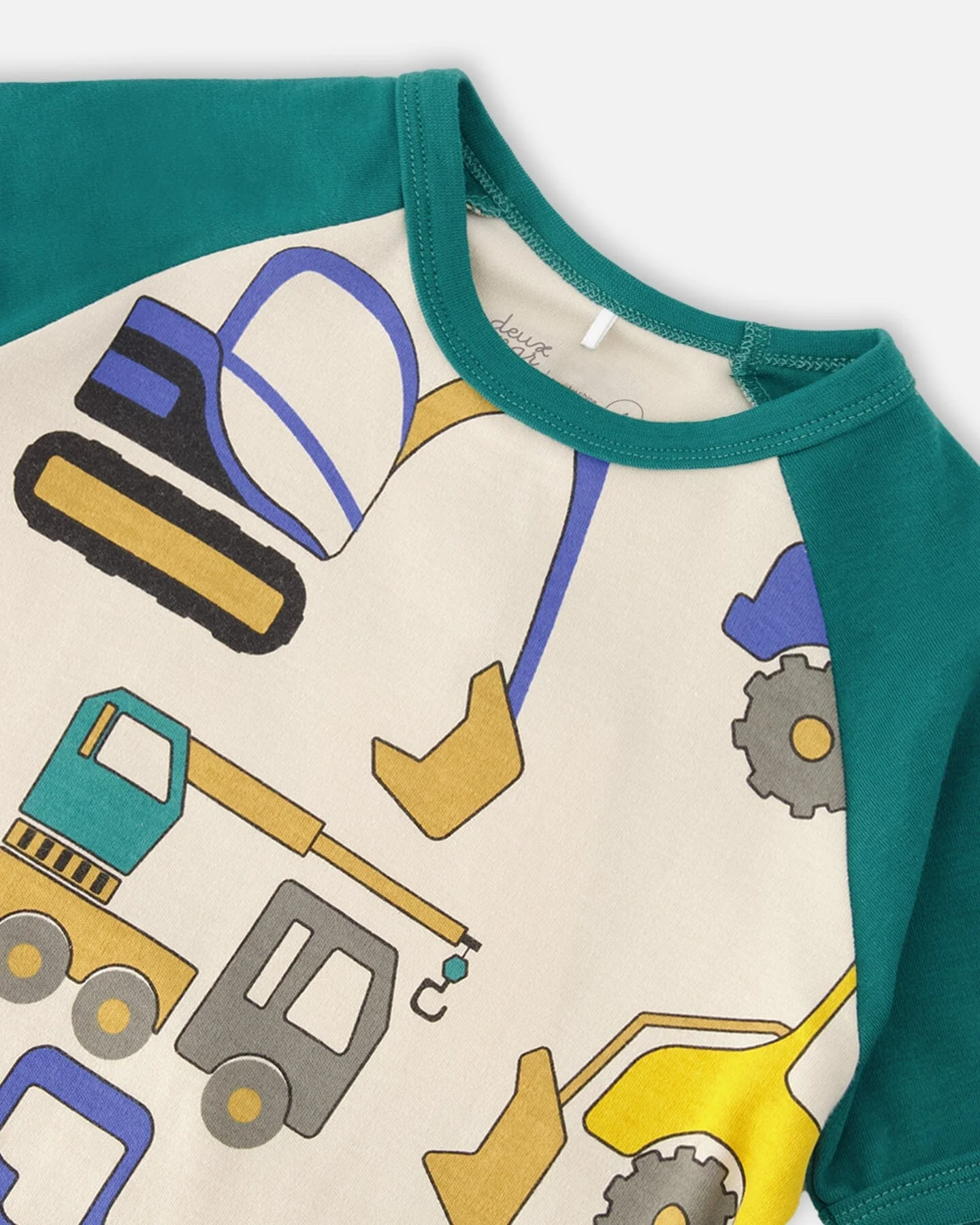 Organic Cotton Two-Piece Pyjama Set Beige Truck Print - Image 4