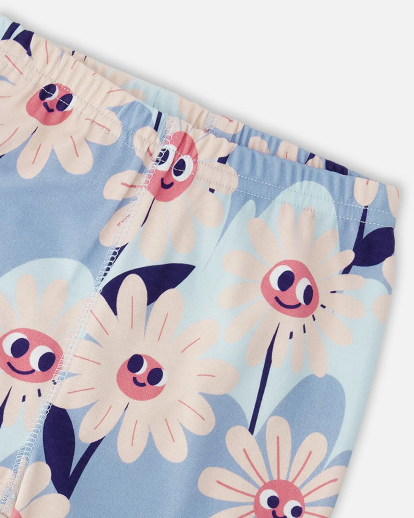 Organic Cotton Two-Piece Pyjama Set Blue Smiling Flower Print - Image 5