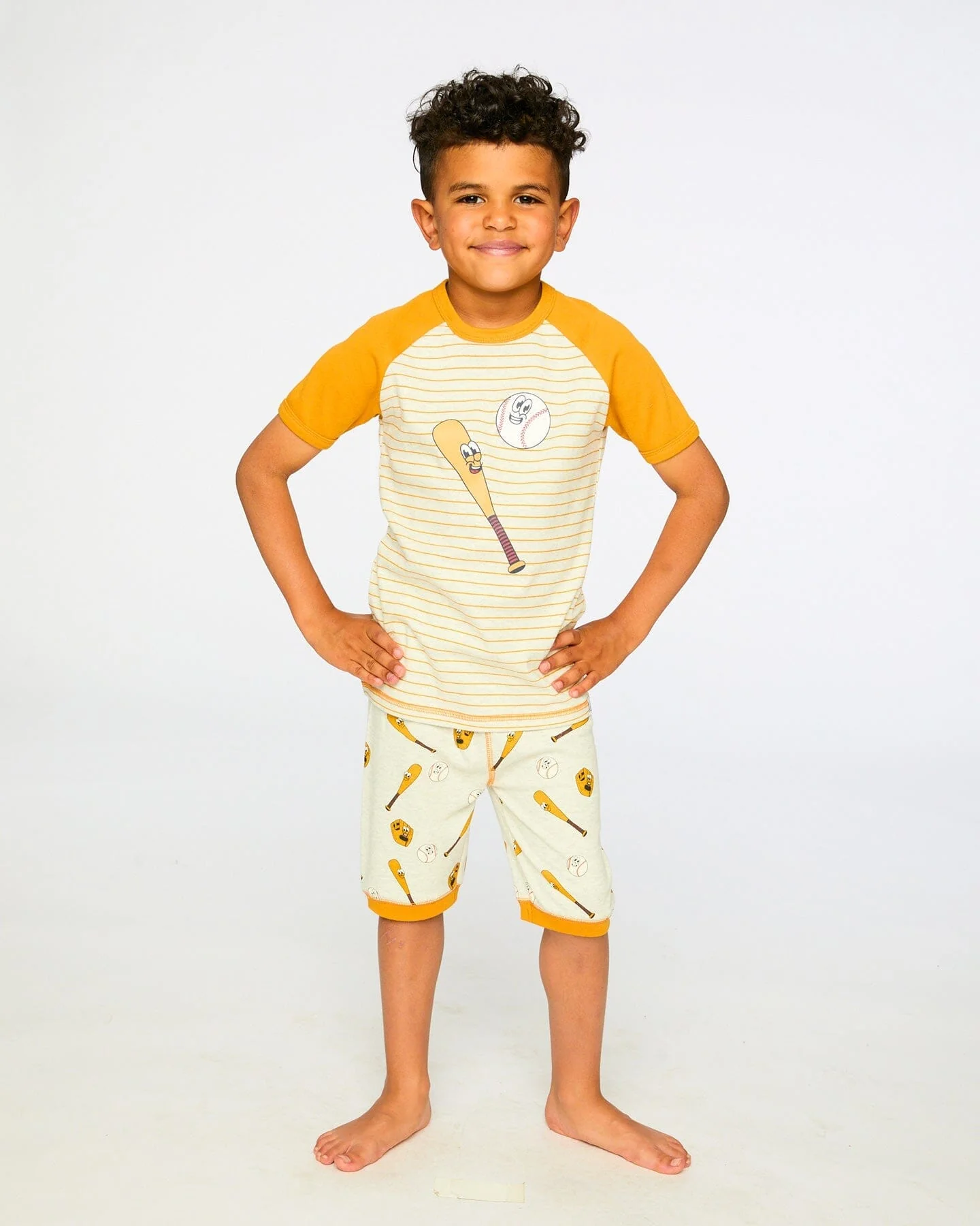 Organic Cotton Two-Piece Pyjama Set Grey Mix Baseball Print - Image 2