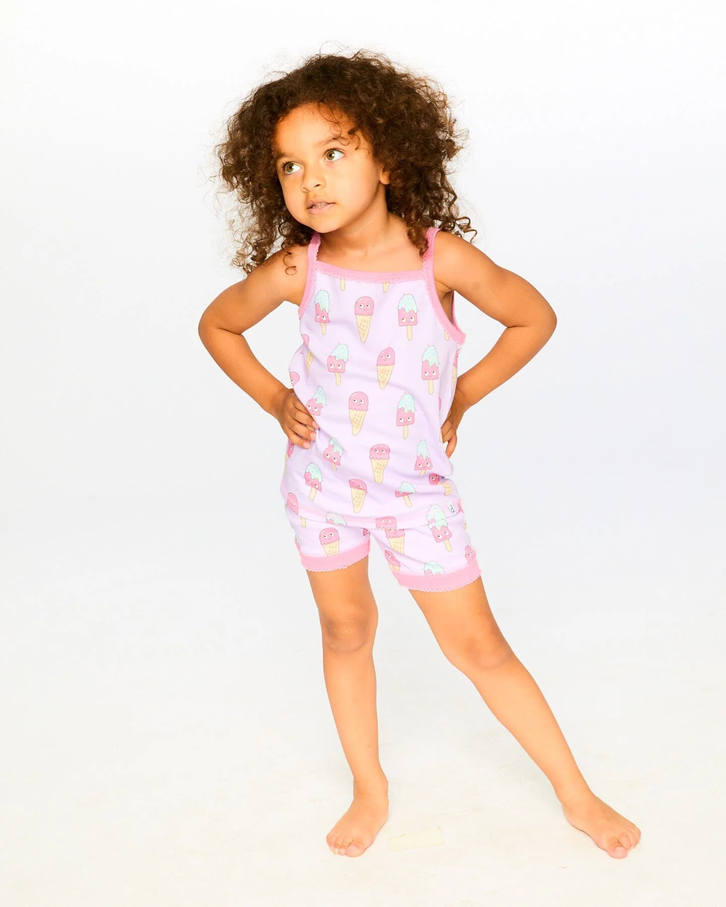 Organic Cotton Two-Piece Pyjama Set Lilac Printed Ice Creams - Image 2