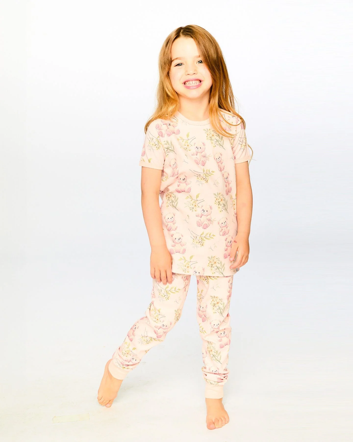 Organic Cotton Two-Piece Pyjama Set Pale Pink Bear Print - Image 2