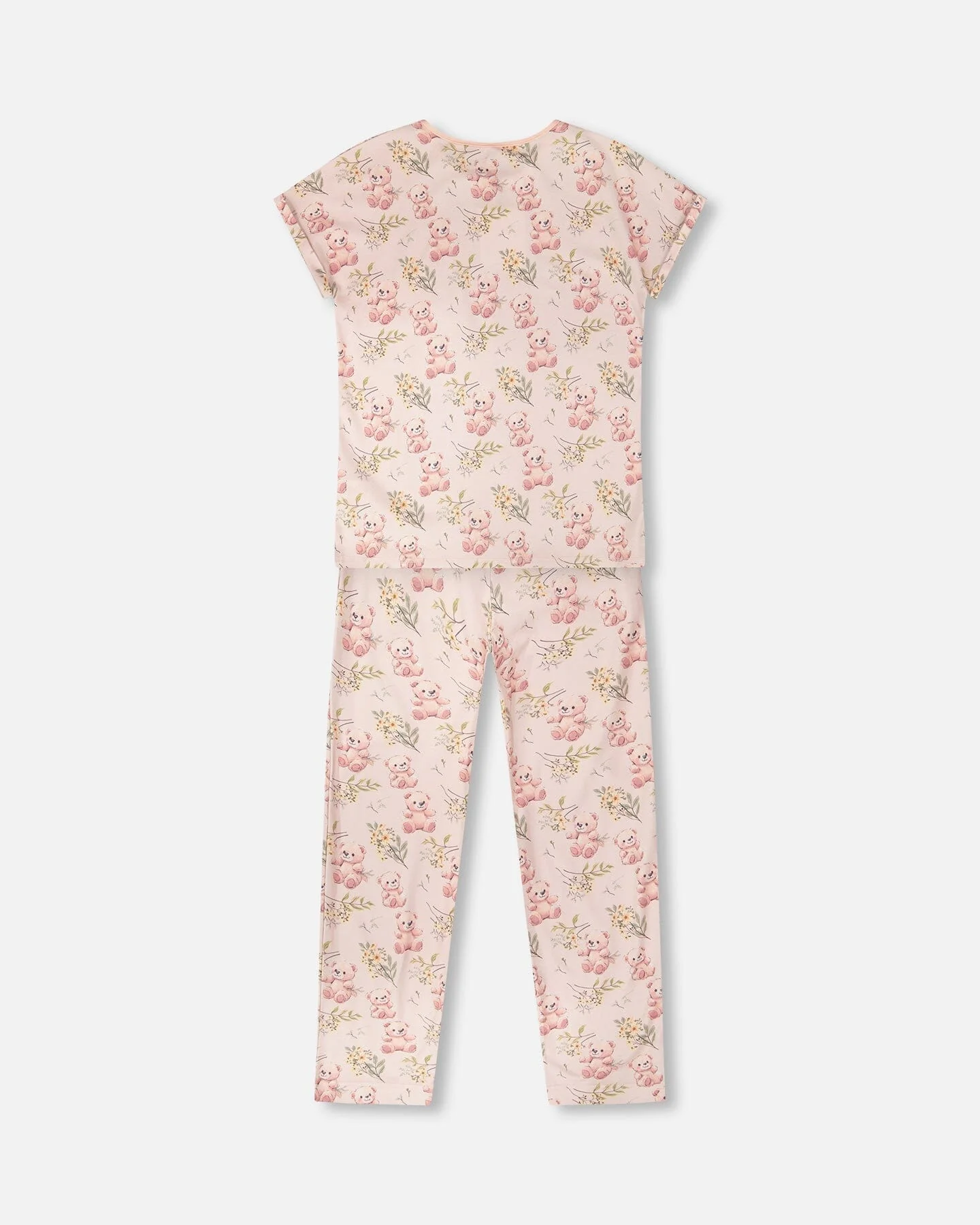 Organic Cotton Women Two-Piece Pyjama Set Pale Pink Bear Print - Image 2