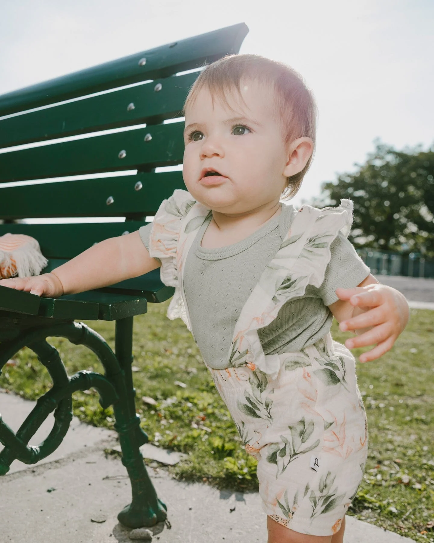 Pointelle Onesie And Cotton Muslin Shortall Set Green And Peach Deer Print - Image 2