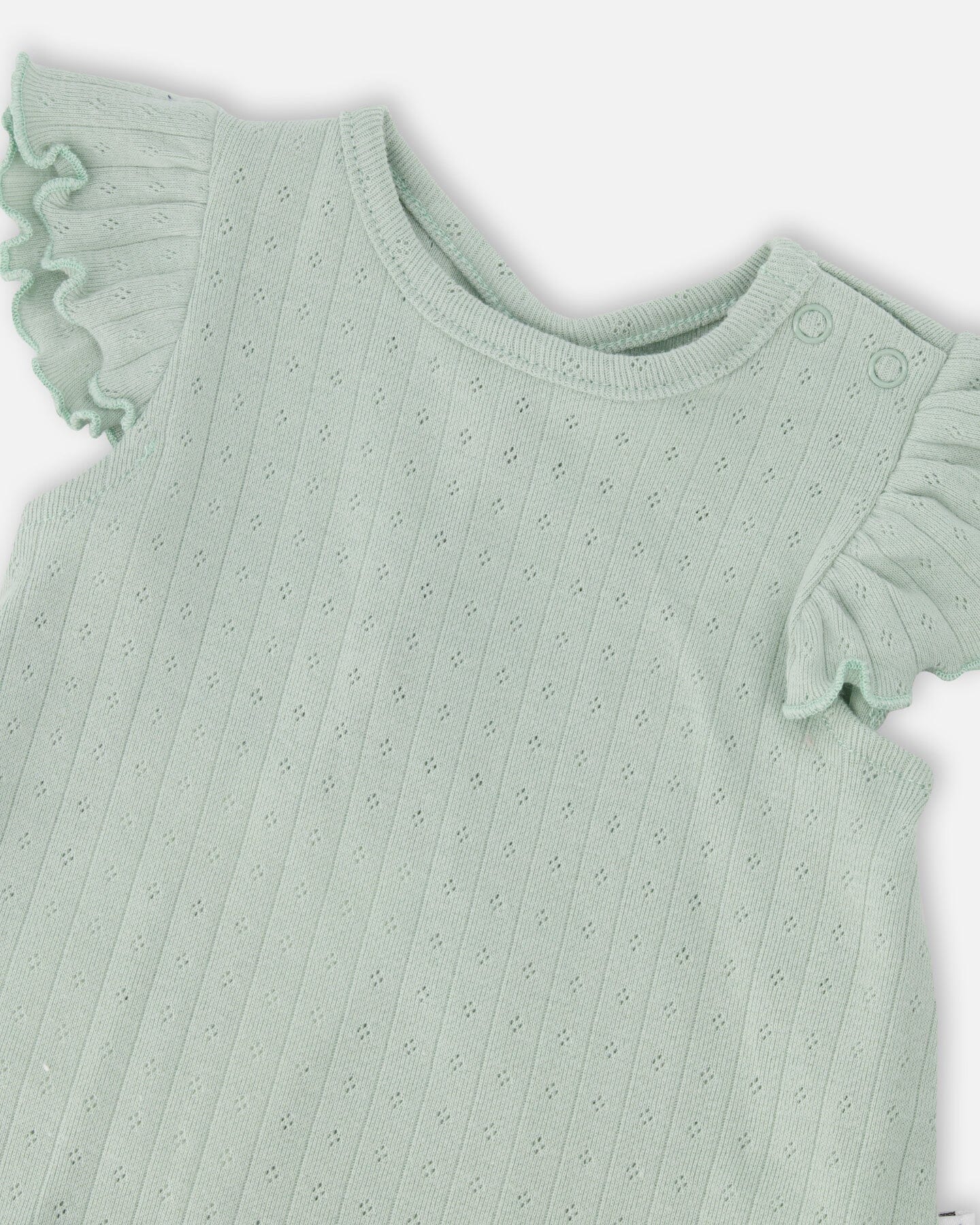 Pointelle Top And Organic Cotton Jersey Short Set Green And Peach Deer Print - Image 4