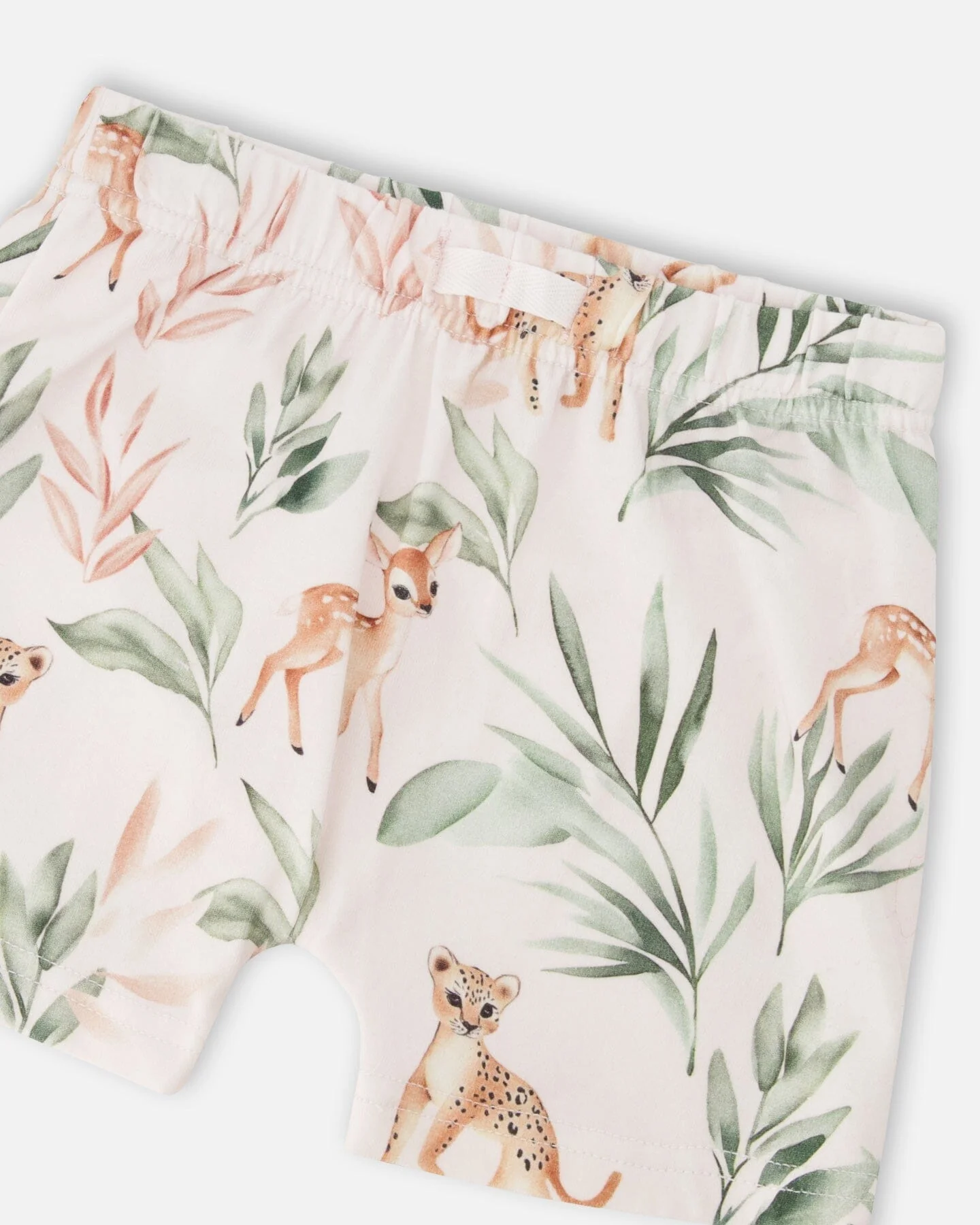 Pointelle Top And Organic Cotton Jersey Short Set Green And Peach Deer Print - Image 5