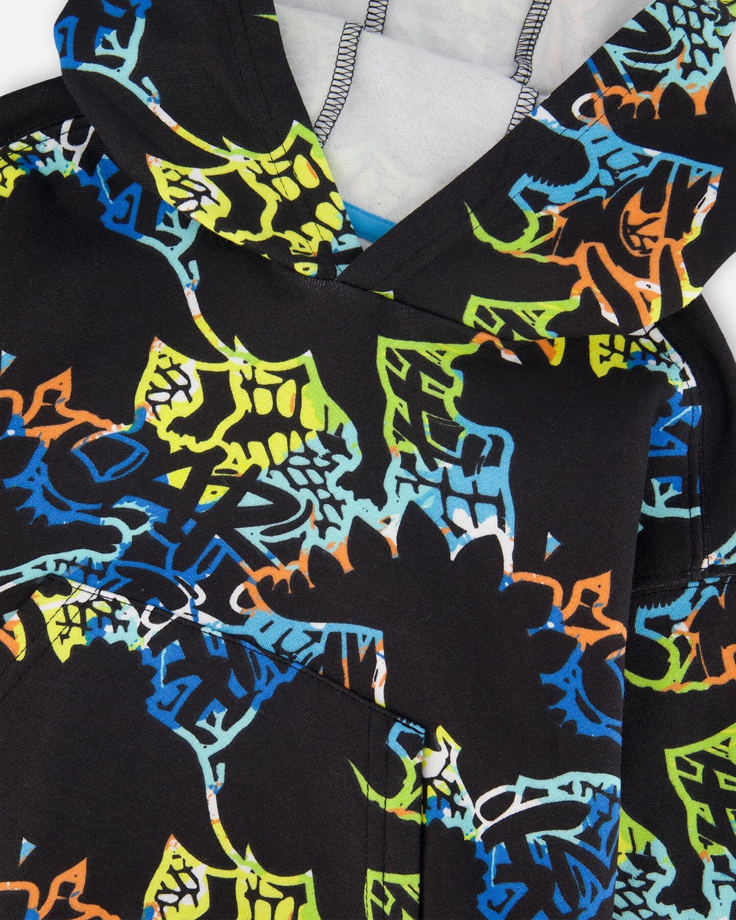 Printed Hooded Fleece Sweatshirt Black - Image 4