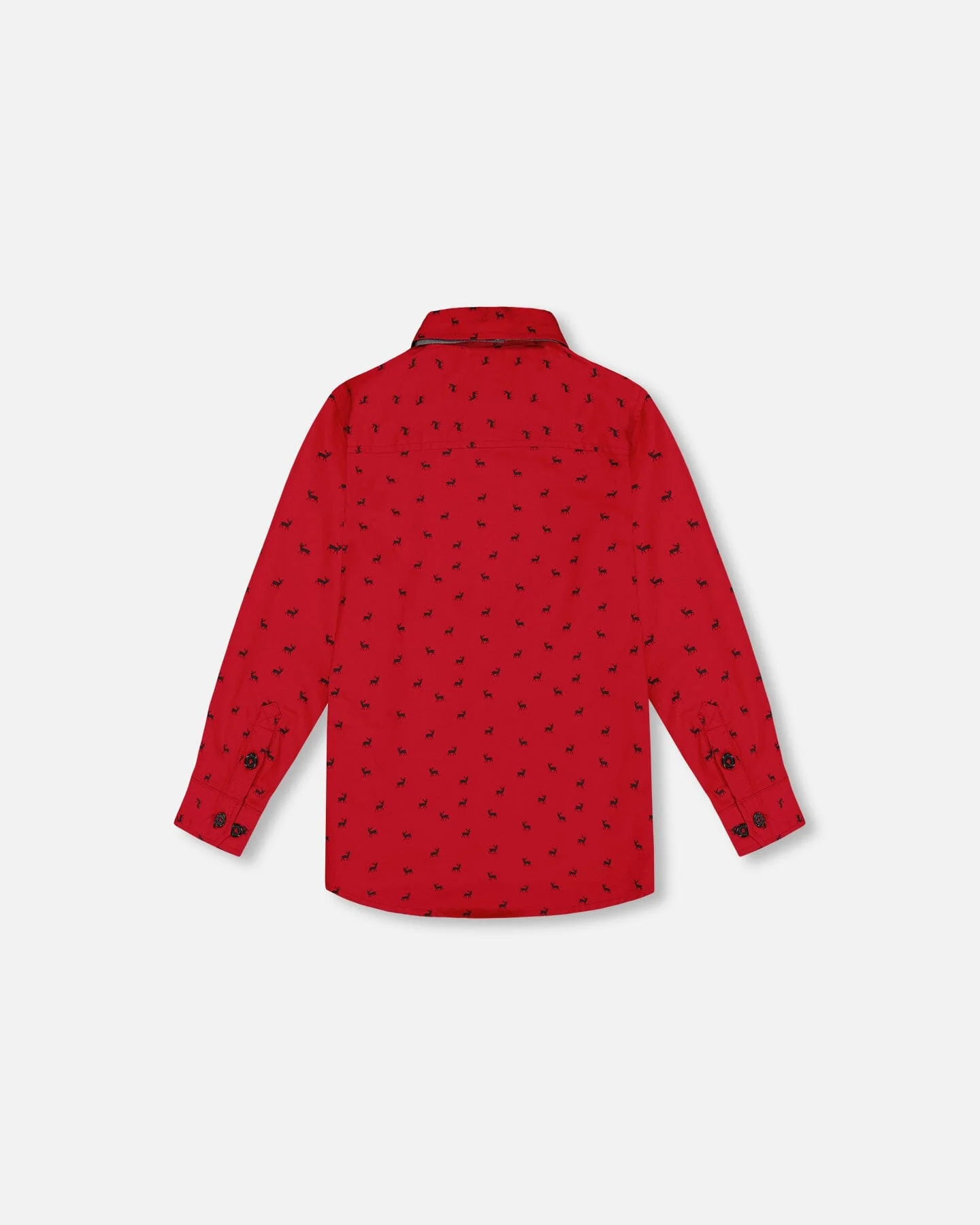 Printed Reindeer Poplin Shirt With Bow Tie Red - Image 5