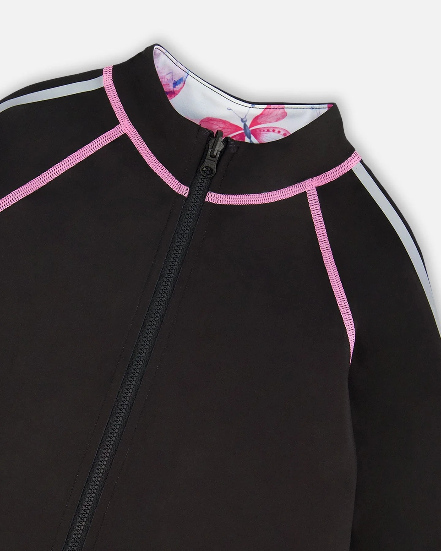 Printed Reversible Full Zip Athletic Cardigan Pink, Blue And Butterflies - Image 4