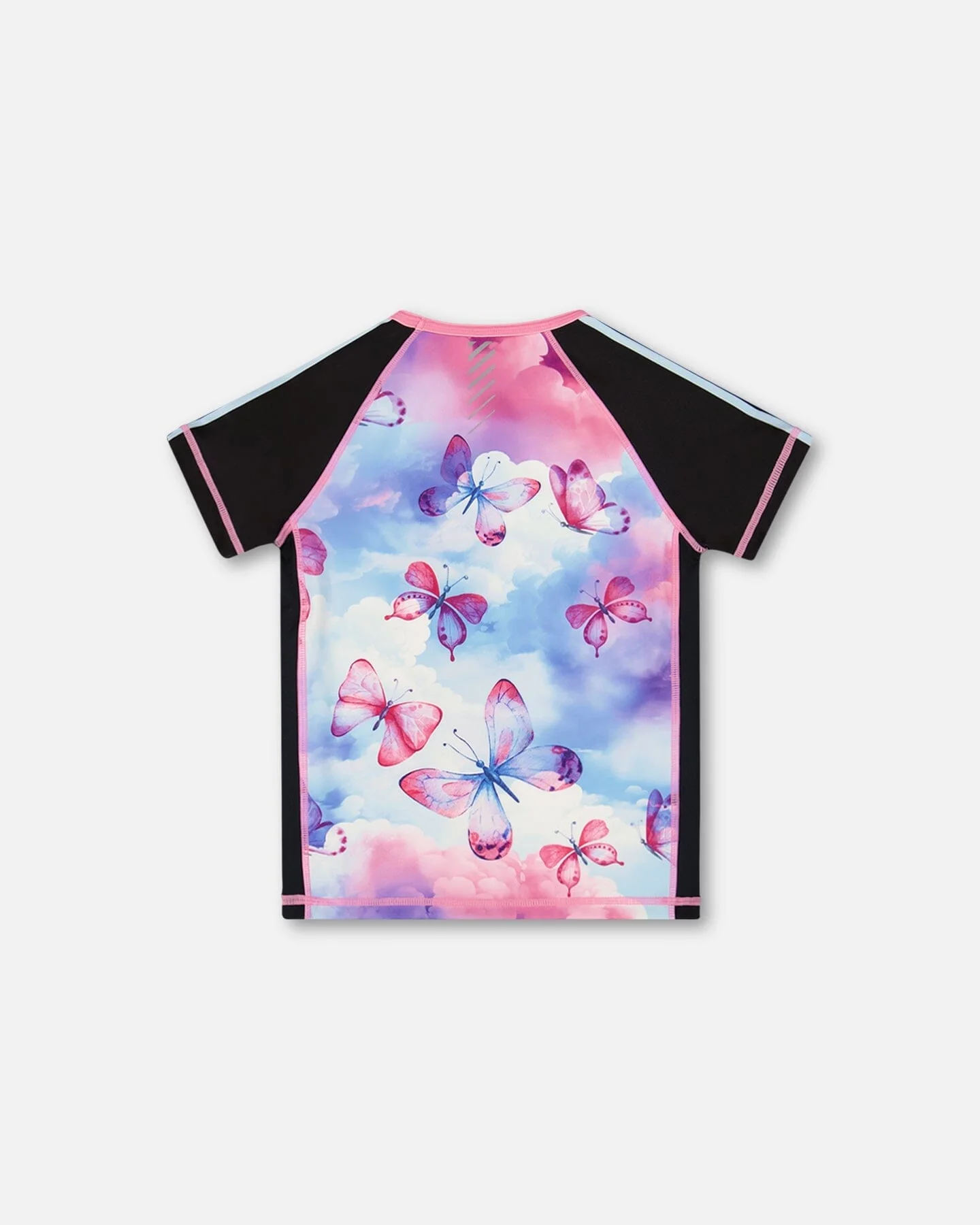Printed Short Sleeve Athletic Top Pink, Black And Butterfly - Image 3