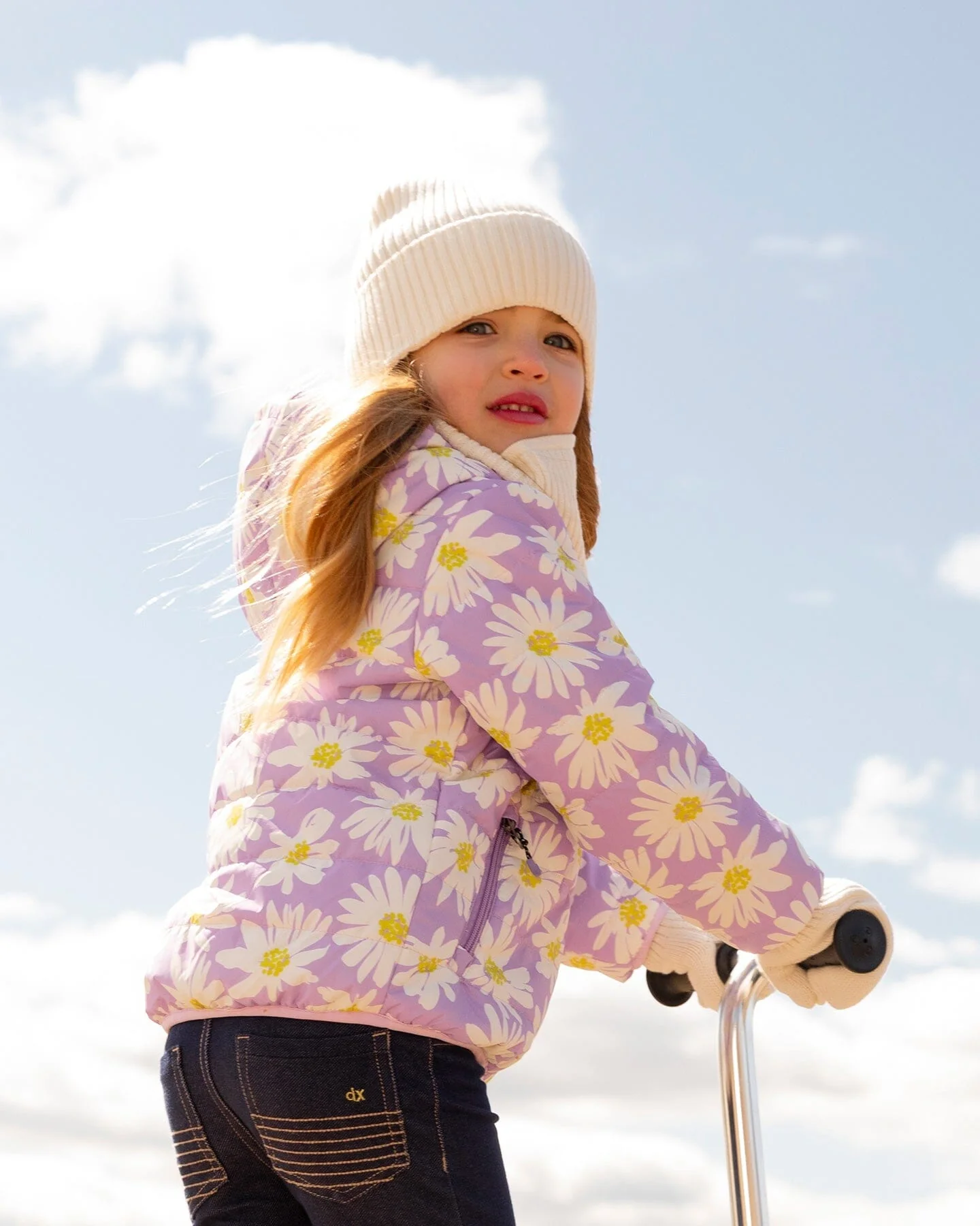 Quilted Mid-Season Jacket Purple Daisy Print - Image 2