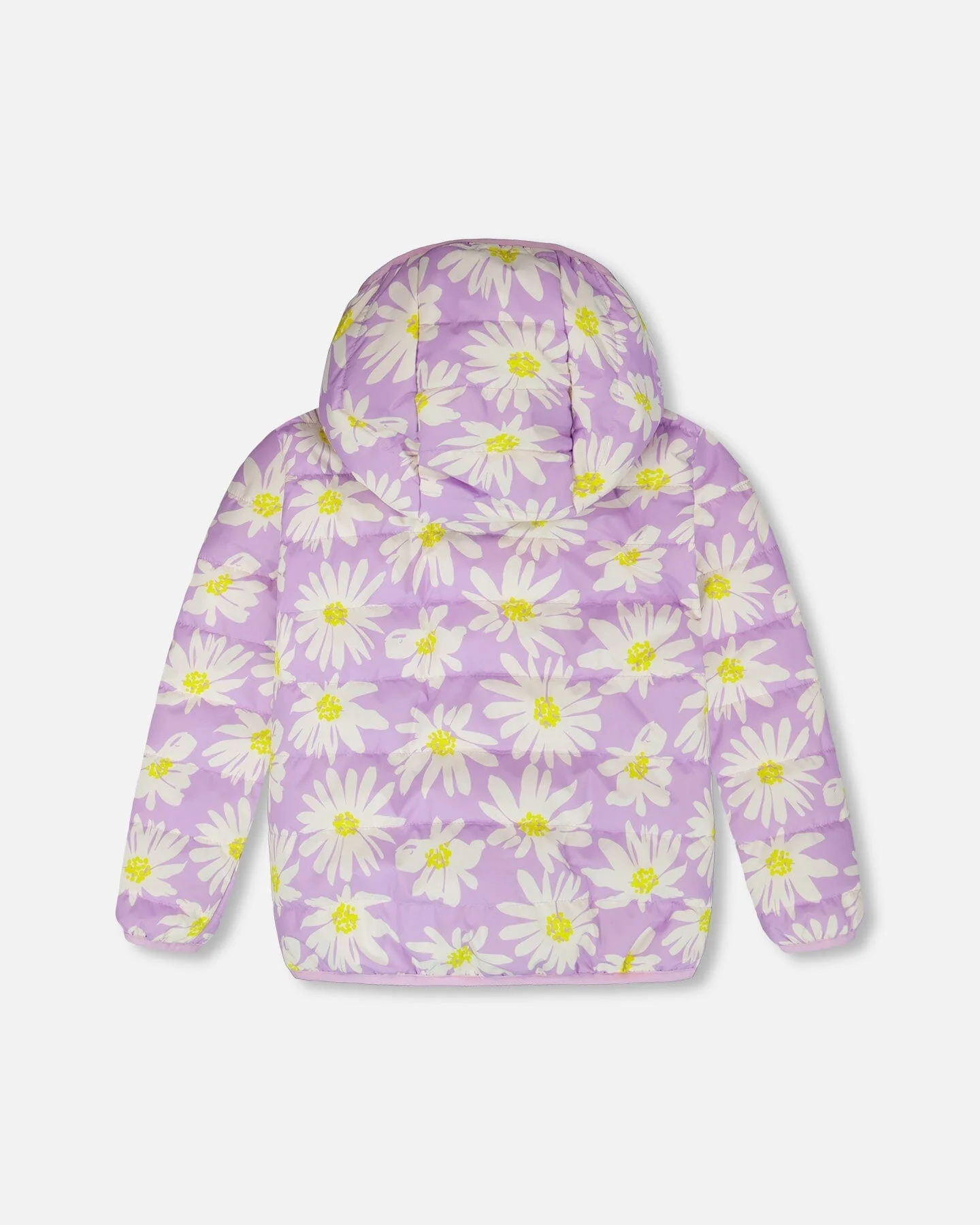 Quilted Mid-Season Jacket Purple Daisy Print - Image 4