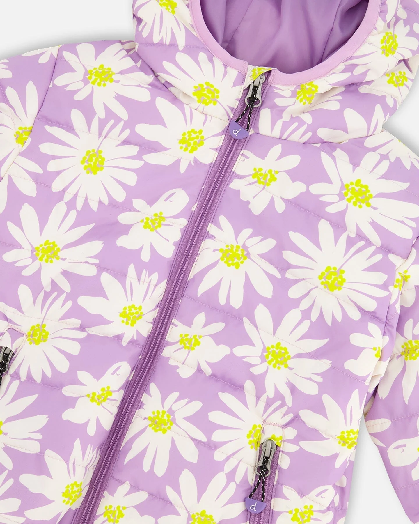 Quilted Mid-Season Jacket Purple Daisy Print - Image 5