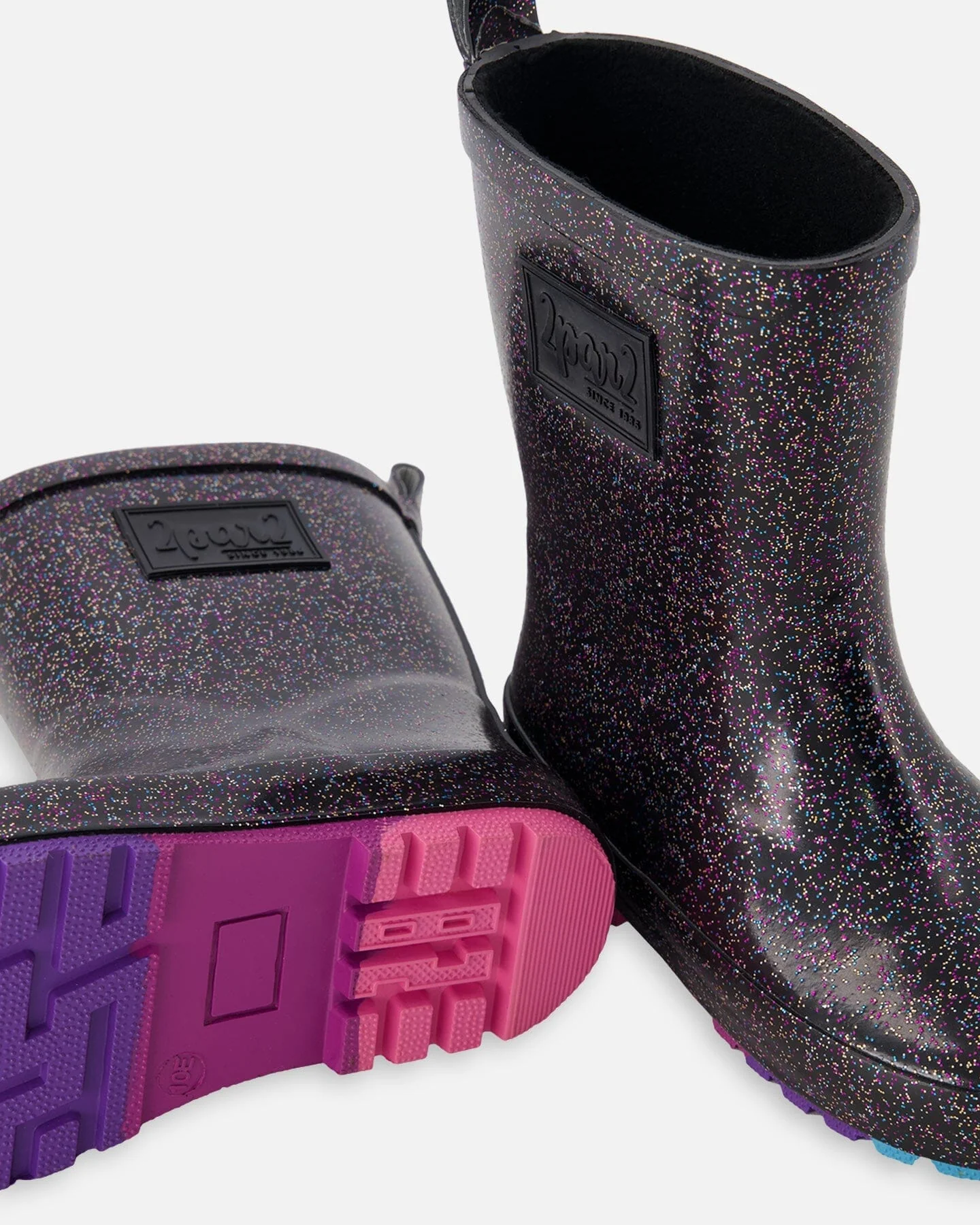 Rain Boots In Natural Rubber Black Glitter - Image 2