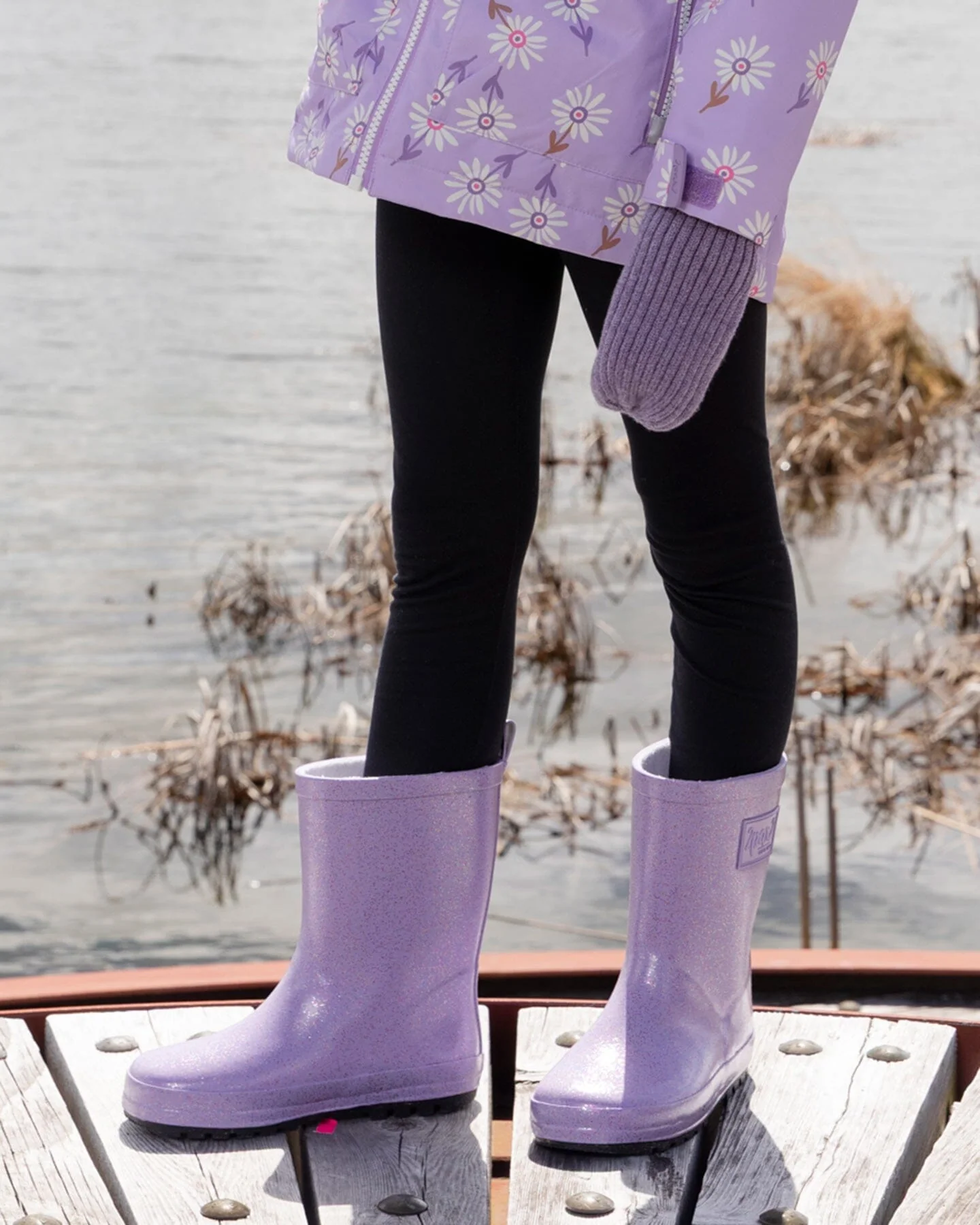 Rain Boots In Natural Rubber Purple Glitter - Image 3