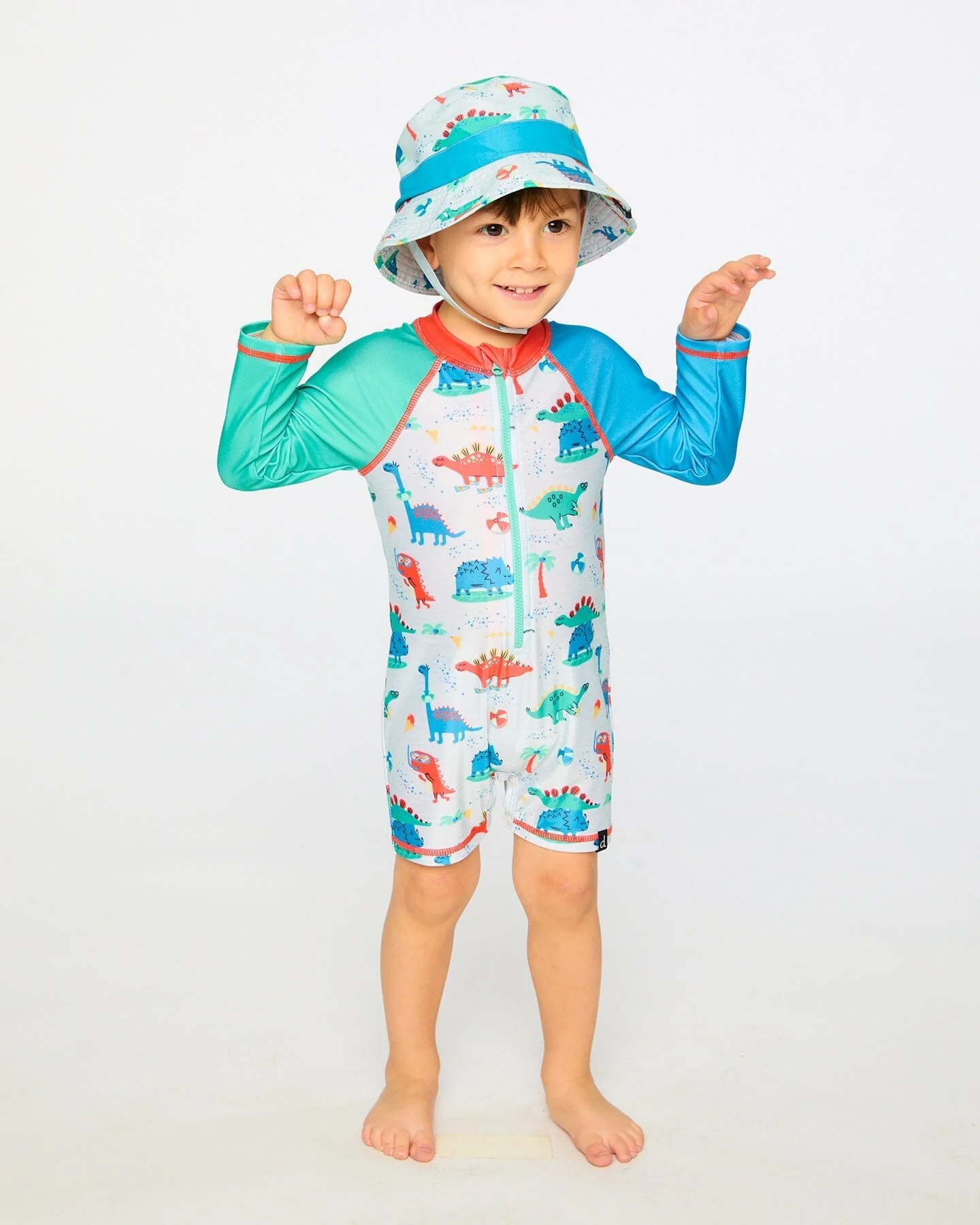 Recycled Polyester Beach Hat Blue Baby Dinosaur Print - Image 2