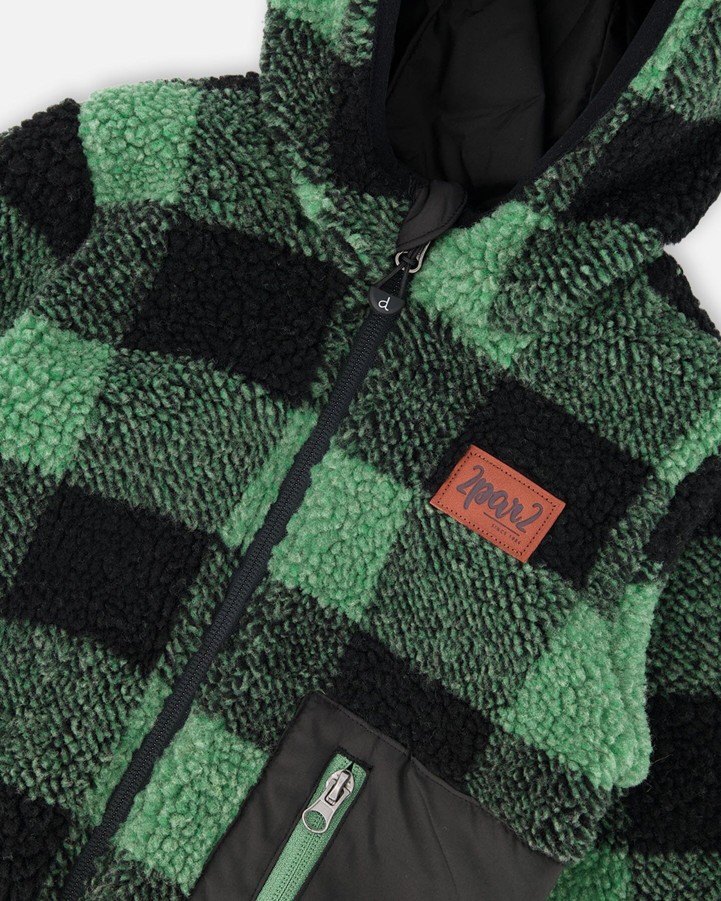 Reversible Mid-Season Sherpa Jacket Teal Plaid - Image 6