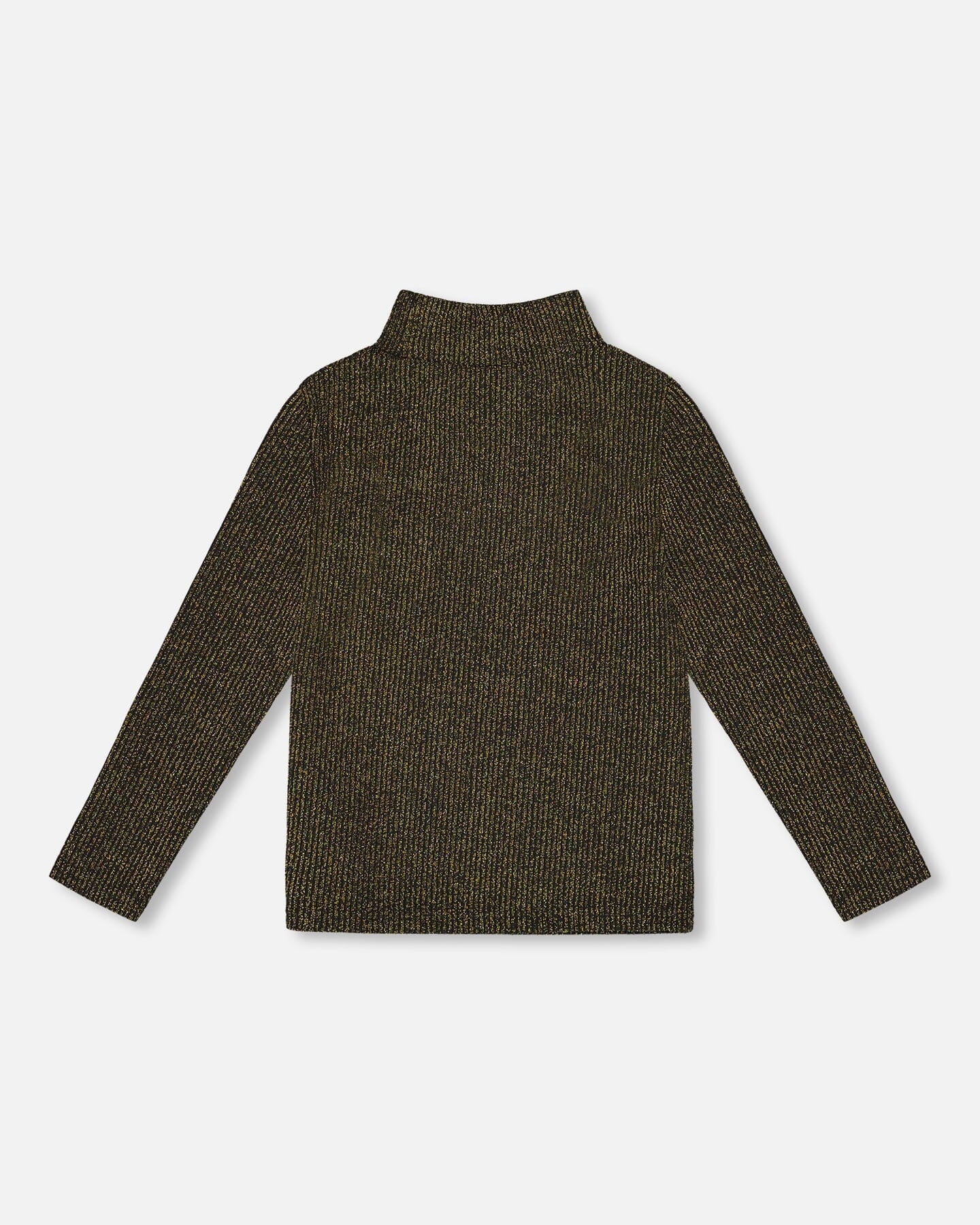 Shiny Rib Mock Neck Top Black And Gold - Image 3