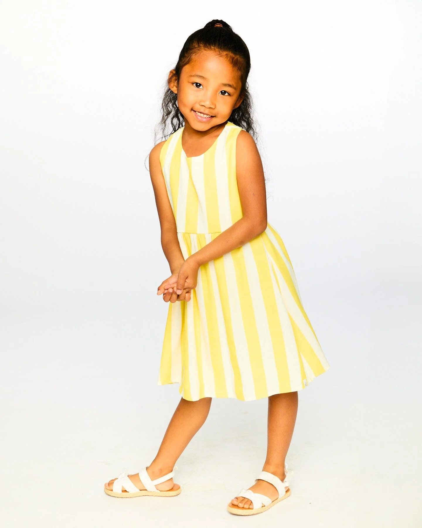 Sleeveless Dress White And Yellow Stripes - Image 2