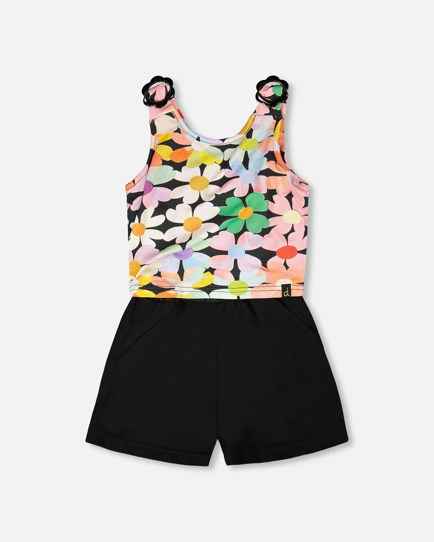 Sleeveless Jersey Jumpsuit Black Printed Flowers - Image 3