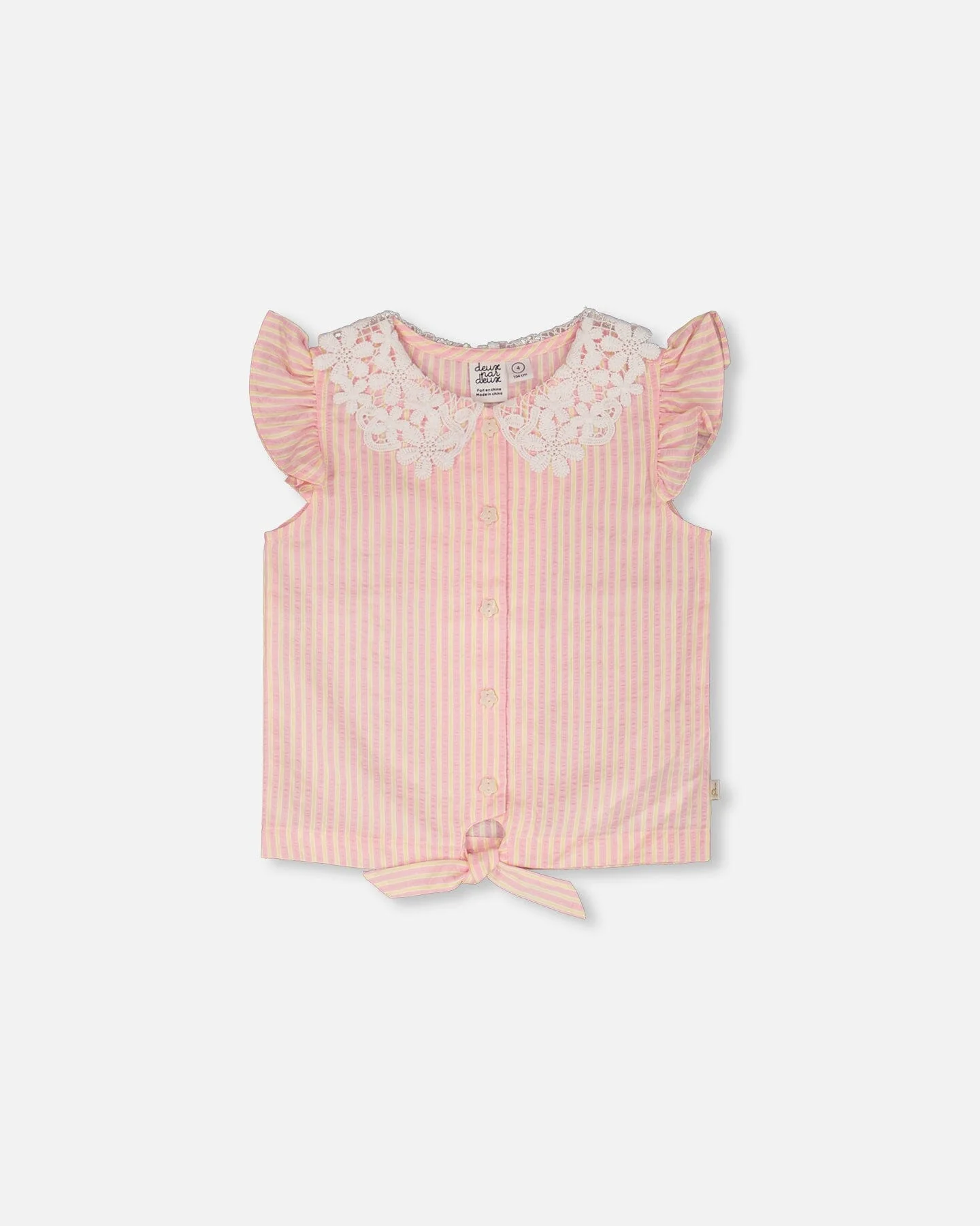 Sleeveless Shirt Pink And Yellow Stripes With Crochet Collar