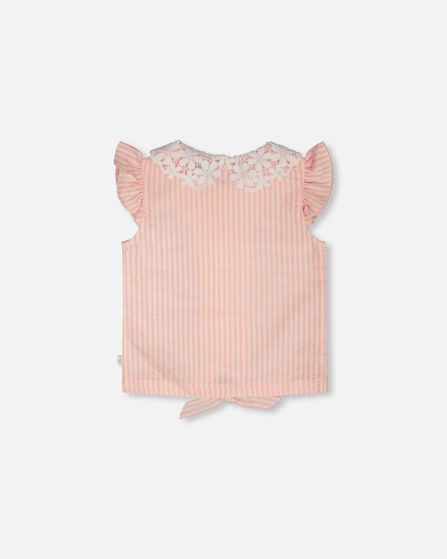 Sleeveless Shirt Pink And Yellow Stripes With Crochet Collar - Image 2