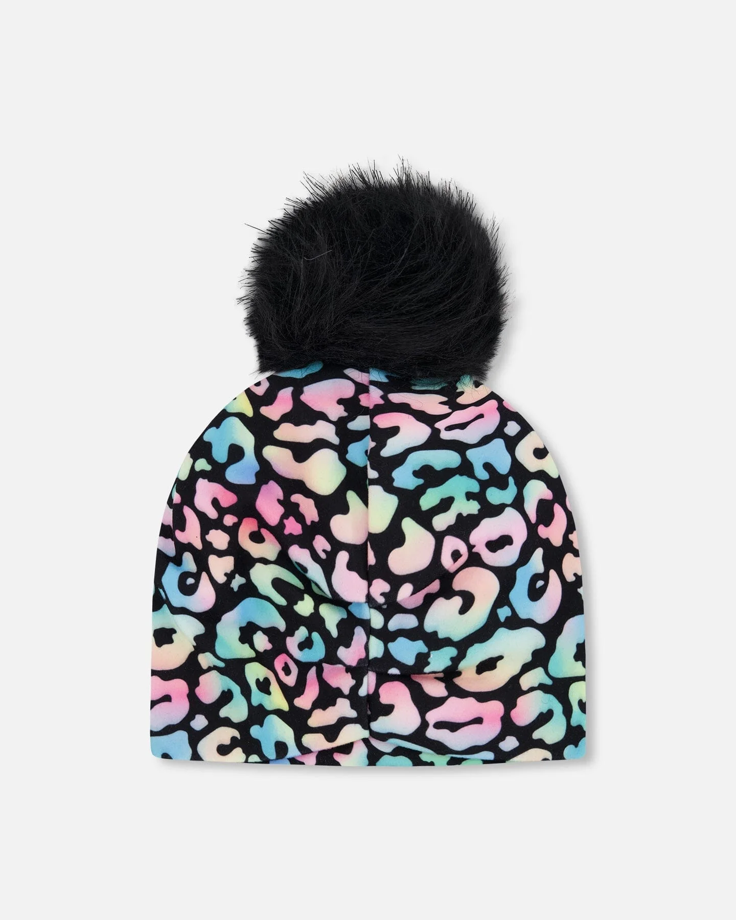Stretch Jersey Hat Black Animal Print With Pompom - Image 3