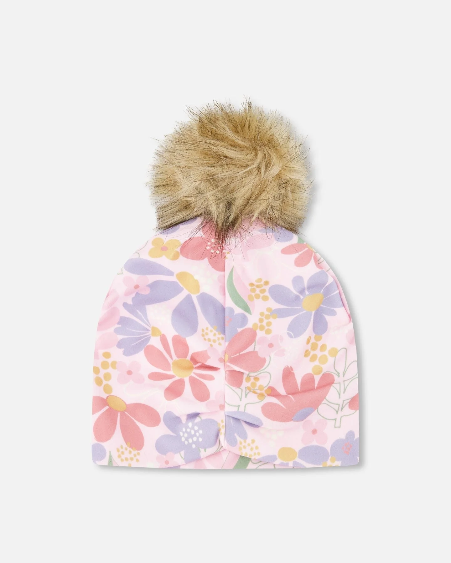 Stretch Jersey Hat Pink Flower Print With Pompom - Image 3